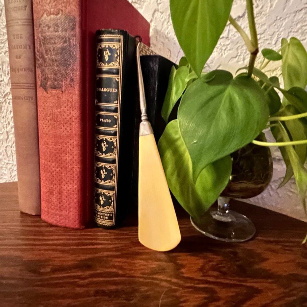 Antique Faux Ivory Vintage Victorian Shoehorn and Button Hook Made in England
